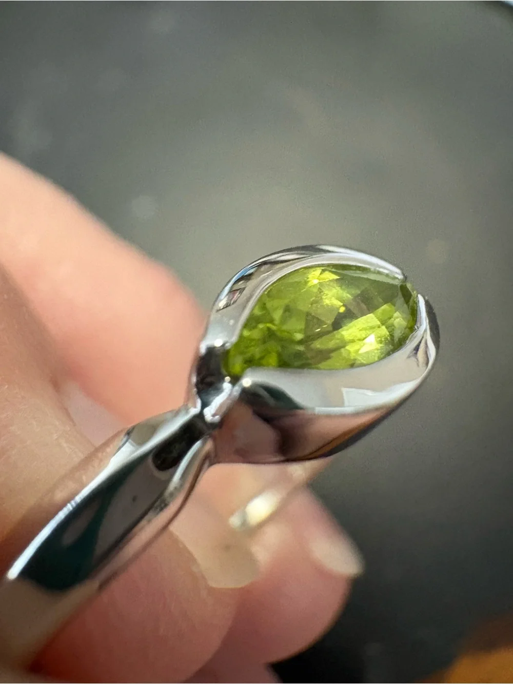 Sterling Silver Ring with Marquise Peridot Gemstone